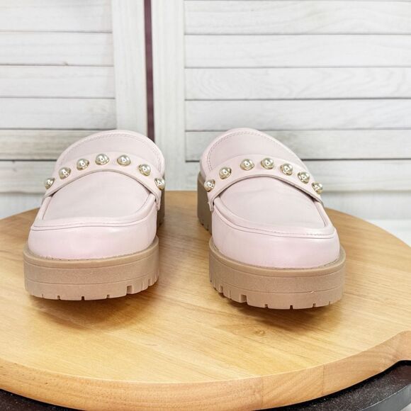 Crown & Ivy Loralei Pearl Embellished Lug Sole Mule Loafers Blush‎ Pink 7 - Picture 3 of 12
